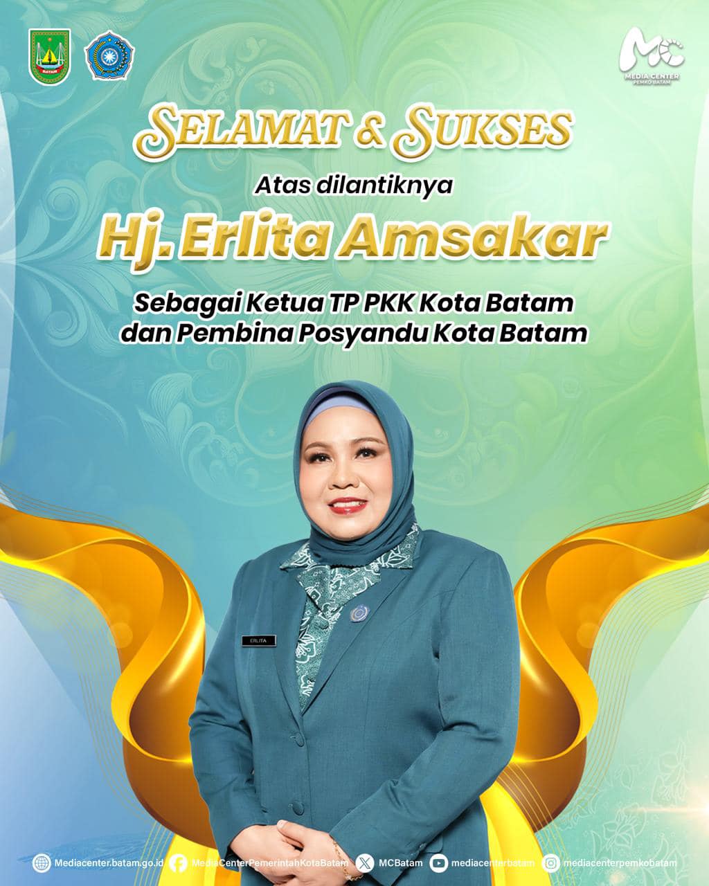 Selamat dan sukses atas dilantiknya Hj. Erlita Amsakar sebagai Ketua TP PKK Kota Batam dan Pembina Posyandu Kota Batam.